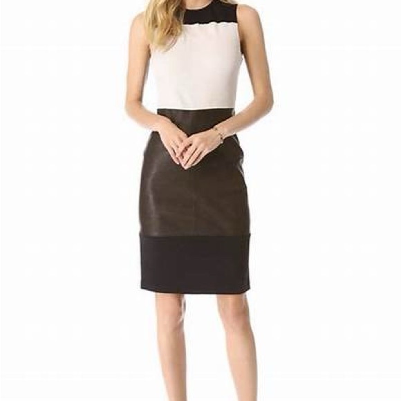 A.L.C. Curil Colorblock Lambskin Leather Panel Sheath Dress - Picture 1 of 8